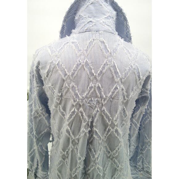 Avec Les Filles Blue Pinstriped Dimond Detail Over Stitch Boho Shirt Dress Small - Picture 7 of 11